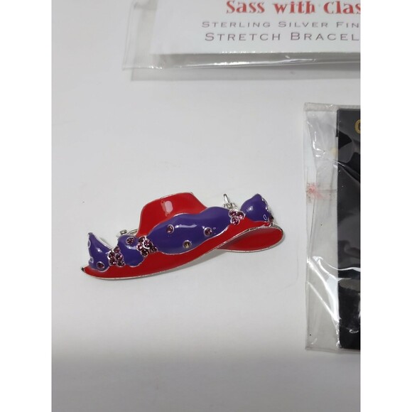 Red Hattitude Lot 2 Bracelet 4 brooches eyeglass holder sterling & 18kt finish - Picture 5 of 9